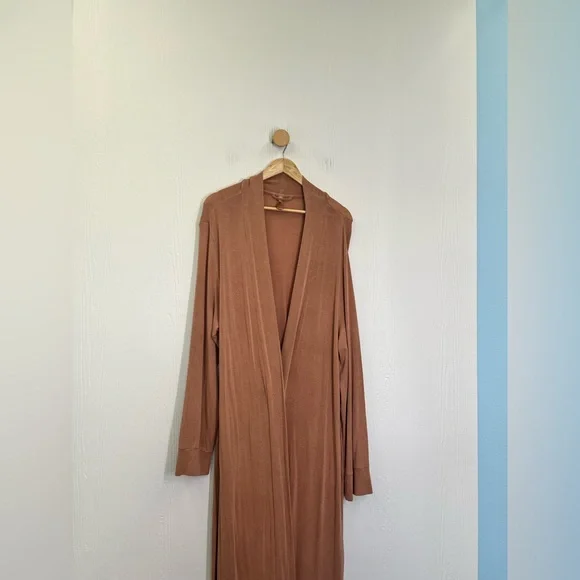 Skims - Cotton Umber Long Sleeve Poplin Tie Front Sleep Robe Size Medium - Picture 9 of 9